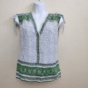 Veronica Beard Blue Green Short Capped Sleeves Top Small 100% Silk Lightweight